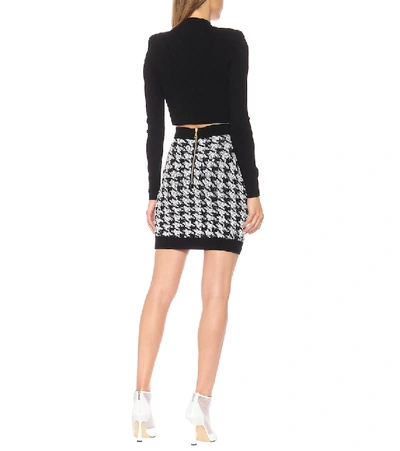 Shop Balmain Houndstooth Tweed Miniskirt In Black