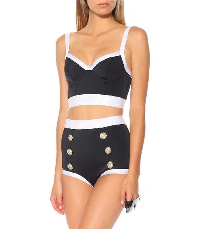 Shop Balmain High-waisted Bikini In Black