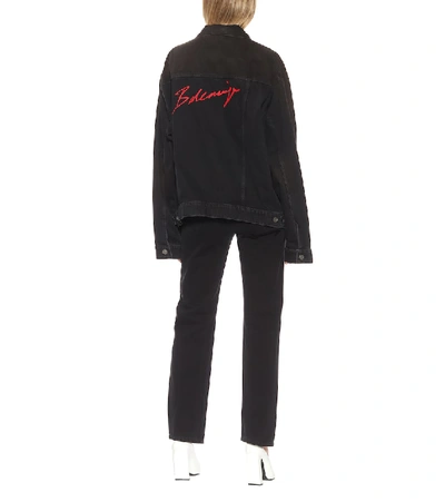 Shop Balenciaga Embroidered Denim Jacket In Black