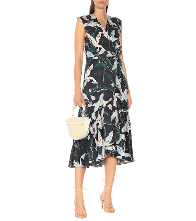 Shop Tory Burch Floral Cotton Midi Dress In Blue