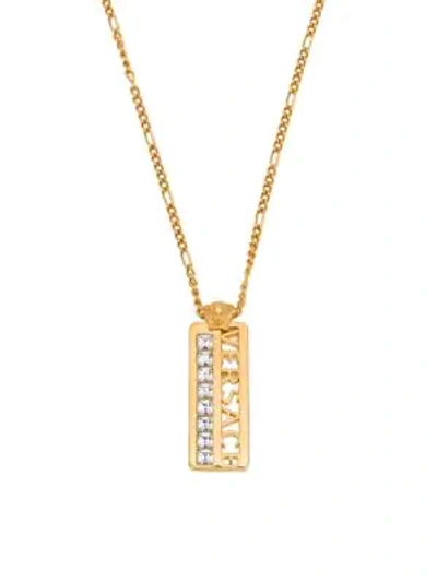 Shop Versace Medusa Head Strass Dog Tag Necklace In Crystal Oro Caldo