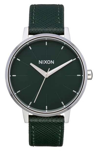 Shop Nixon The Kensington Leather Strap Watch, 37mm In Evergreen/ Silver