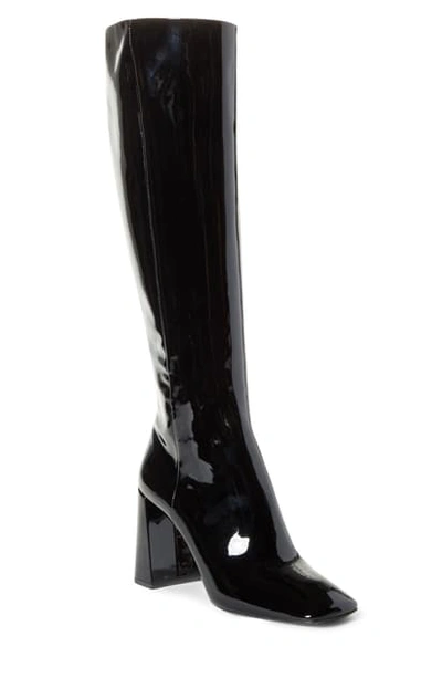 Shop Prada Square Toe Knee High Boot In Black Patent