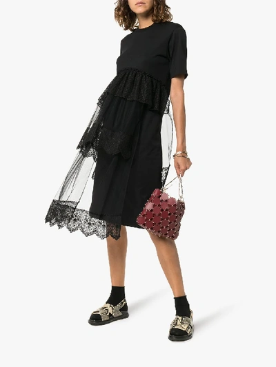 Shop Simone Rocha Lace Detail Tiered Midi Dress In Black