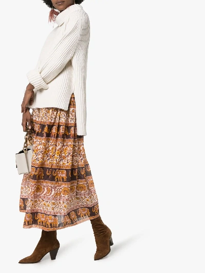 Shop Zimmermann Suraya Smocked Elephant Print Skirt In Brown