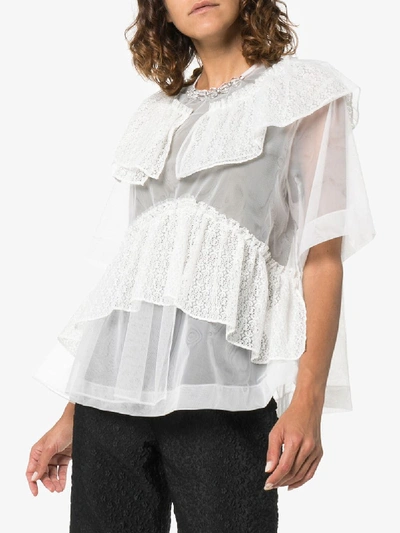 Shop Simone Rocha Lace Beaded Neck Frill Top In White