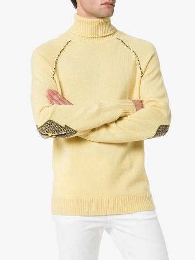 Shop Alanui Cashmere Raglan Patch Sweater In Yellow