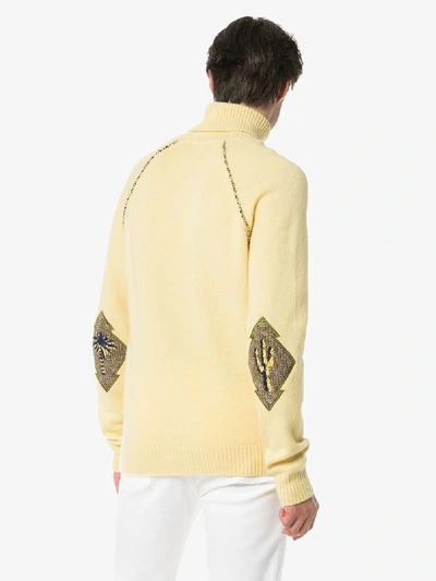 Shop Alanui Cashmere Raglan Patch Sweater In Yellow