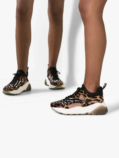Shop Stella Mccartney Brown Eclypse Leopard And Zebra Print Low Top Sneakers In Black