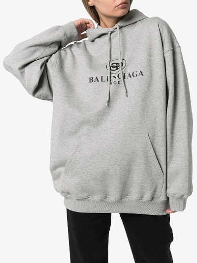 Shop Balenciaga Oversized Logo Hoodie In Grey