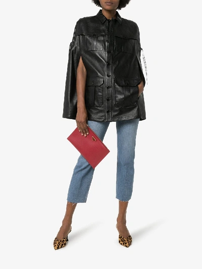 Shop Saint Laurent Lace-up Leather Jacket In Black
