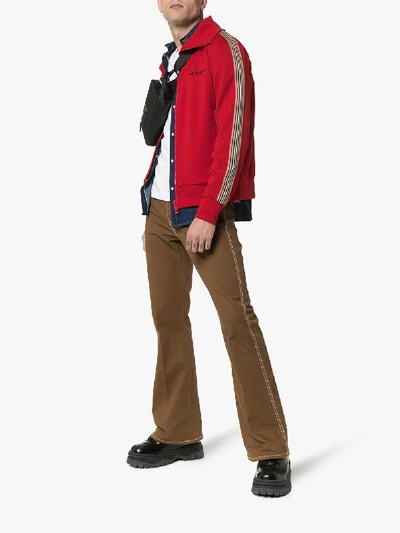 Shop Burberry Icon Stripe Detail Track Jacket In Red