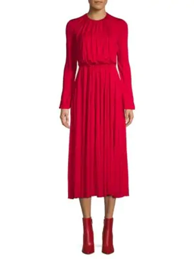 Shop Valentino Pleated Midi Dress In Red