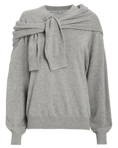 Shop Alexander Wang Wool & Cashmere Tie Shoulder Sweater In Grey