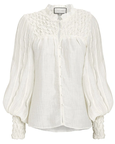 Shop Alexis Minelli Smocked Button Front Blouse In White