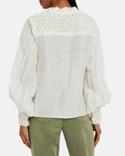 Shop Alexis Minelli Smocked Button Front Blouse In White