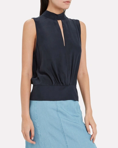 Shop Frame Party Silk Sleeveless Blouse In Blue-drk