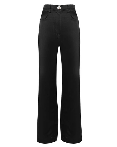 Shop Nanushka Marfa Satin Wide Leg Pants In Black