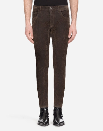 Shop Dolce & Gabbana Five-pocket Pants In Stretch Cotton In Brown