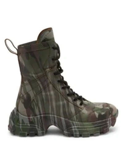 Shop Miu Miu Women's Camo-print Leather Combat Boots In Grey