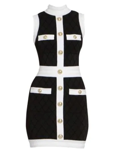 Shop Balmain Quilted Sleeveless Mini Dress In Black