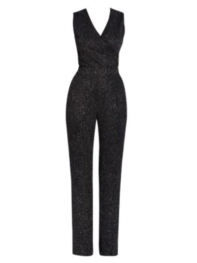 Shop Balmain Women's Sleeveless Glitter Jersey Jumpsuit In Black