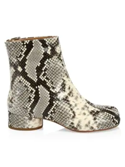 Shop Maison Margiela Tabi Snakeskin-embossed Leather Ankle Boots In Dirty White