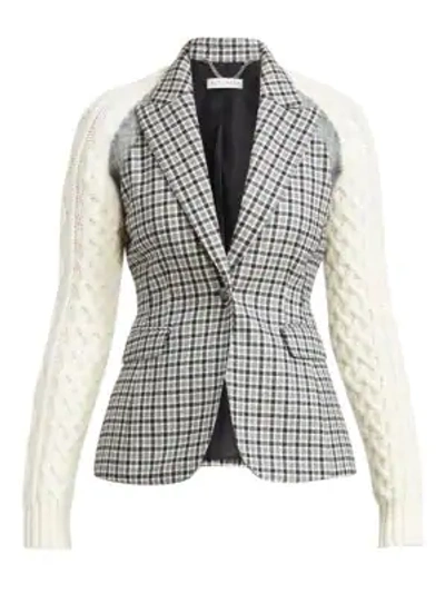 Shop Altuzarra Hester Cable-knit Wool-blend Jacket In Black White