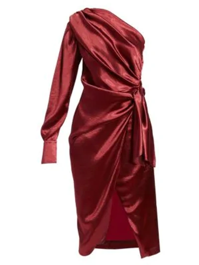 Shop Altuzarra Chanda Knotted One-shoulder Midi Dress In Carmine