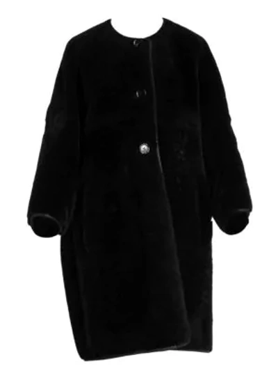Shop Marni Reversible Shearling & Leather Button Coat In Black