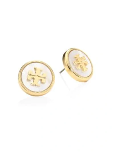 Shop Tory Burch Mother-of-pearl Logo Stud Earrings In Mother Of Pearl