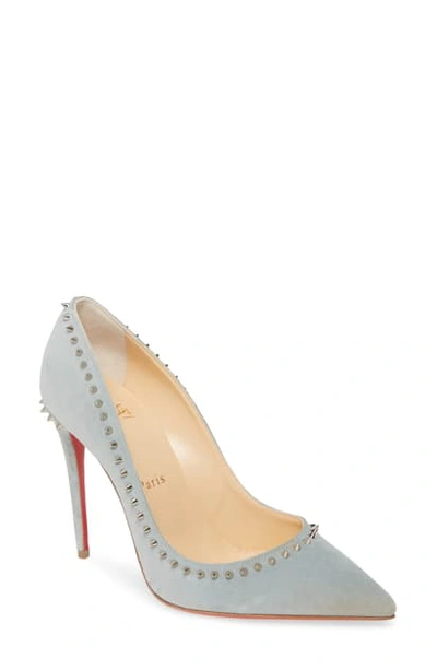 Shop Christian Louboutin Anjalina Pointy Toe Pump In Silver/ Green