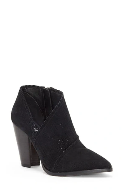 Shop Vince Camuto Lamorna Perforated Pointy Toe Bootie In Black Suede