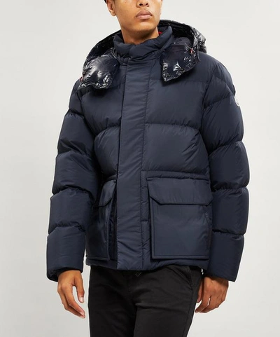 Moncler Glacier Shiny Hood Padded Jacket In Navy | ModeSens