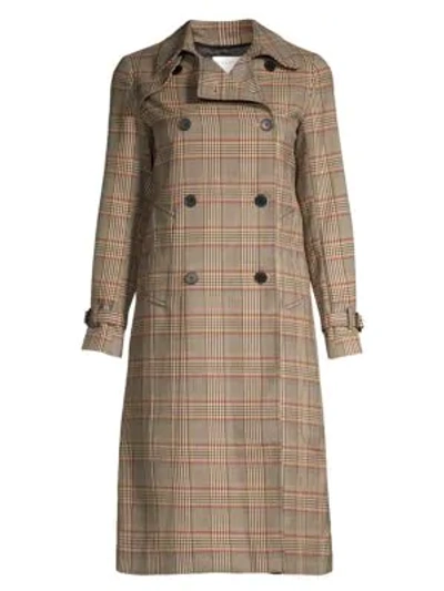 Shop Sandro Stain Plaid Trench Coat In Multicolor