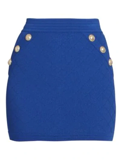 Shop Balmain Knit Diamond Mini Skirt In Blue