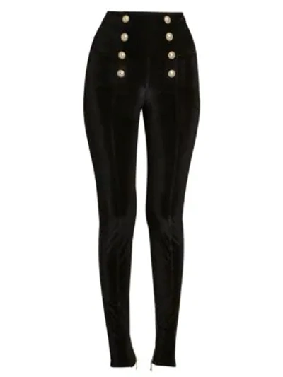 Shop Balmain Velvet Pique Skinny Trousers In Black