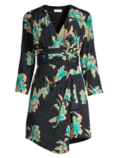 Shop Sandro Bruni Asymmetric Floral Dress In Black