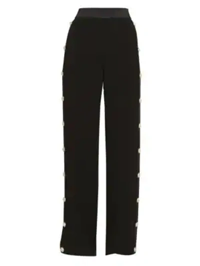 Shop Balmain Women's Button Detail Crepe Track Pants In Black
