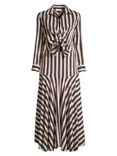 Shop Sandro Vilna Striped Tie-front Shirtdress In Beige Blue