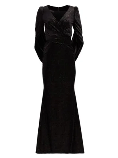 Shop Talbot Runhof Metallic Eternity-sleeve Gown In Black
