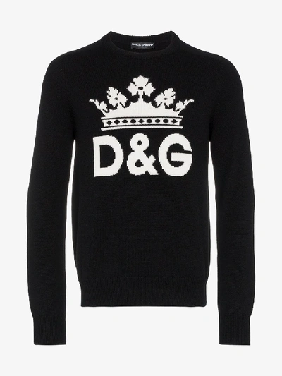 Shop Dolce & Gabbana Intarsia Logo Cashmere Sweater In Black