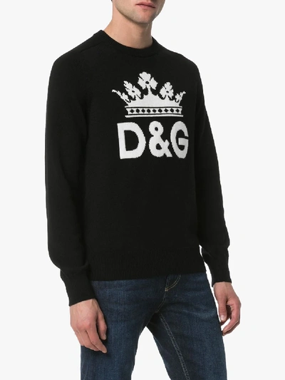 Shop Dolce & Gabbana Intarsia Logo Cashmere Sweater In Black