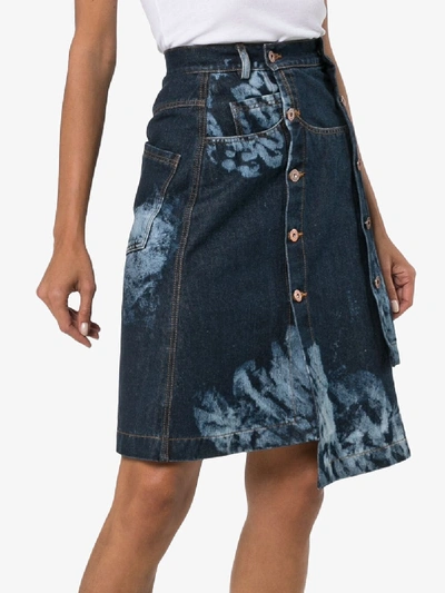 Shop Delada Denim Buttoned Tie-dye Skirt In Blue