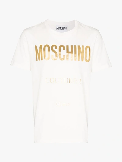 Shop Moschino Metallic Logo Print T-shirt In White