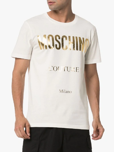 Shop Moschino Metallic Logo Print T-shirt In White
