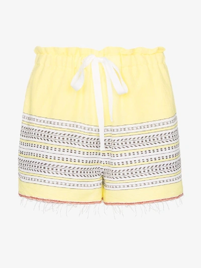 Shop Lemlem Amore Drawstring Shorts In Yellow