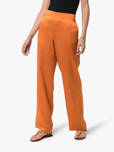 Shop Asceno Pyjama Silk Wide-leg Trousers In Orange