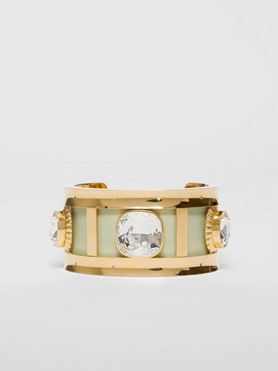 Shop Burberry Crystal Detail Lambskin And Gold-plated Cuff In Pistachio/gold