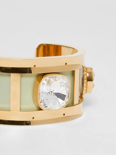 Shop Burberry Crystal Detail Lambskin And Gold-plated Cuff In Pistachio/gold